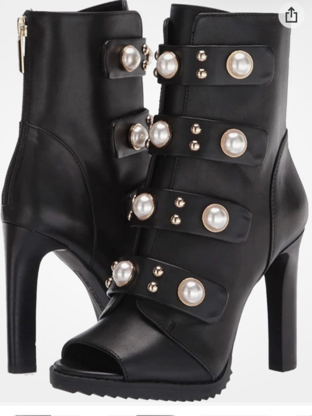 Karl Lagerfeld Brayden Black Peep Toe Pearl-Embellished Stiletto  Boots